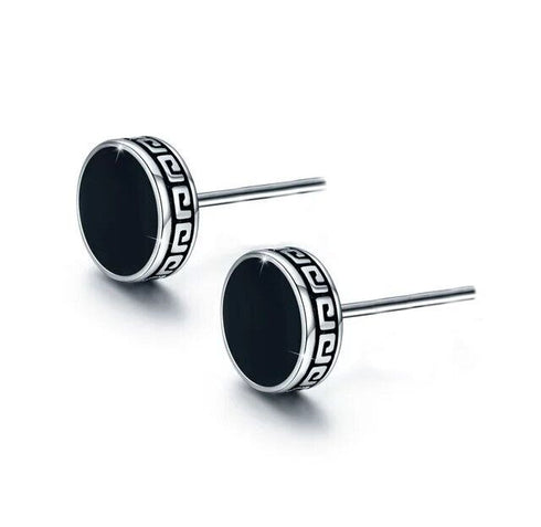 316L Surgical-Steel Greek Pattern Black Hypoallergenic Men & Women Stud Earrings
